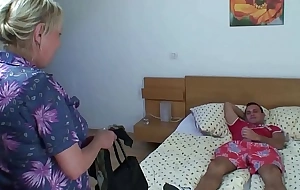 Big-busted old blonde granny is doggy-fucked