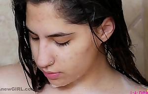 Beatiful latina with perfect body in 4k sparkling burgundy shower