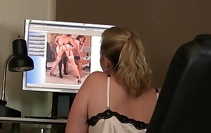 Horny things become visible when mom watches porn