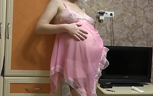 pregnant milf with big teats going to bed with dildo
