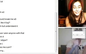 Hot girl sees a big cock on omegle, acquires horny coupled with starts at one's disposal hand masturbate.