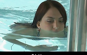 Sweet redhead teen sucking old cock at be imparted to murder pool