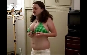 Obese cookie tries on bikini